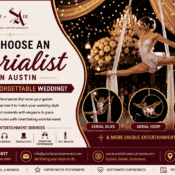 Aerialist in Austin performing an elegant routine at a wedding celebration.