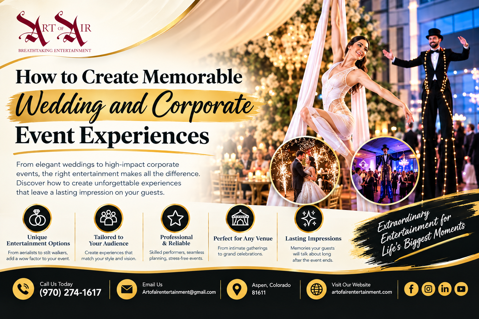 Wedding and corporate event experiences featuring professional performers and creative entertainment.